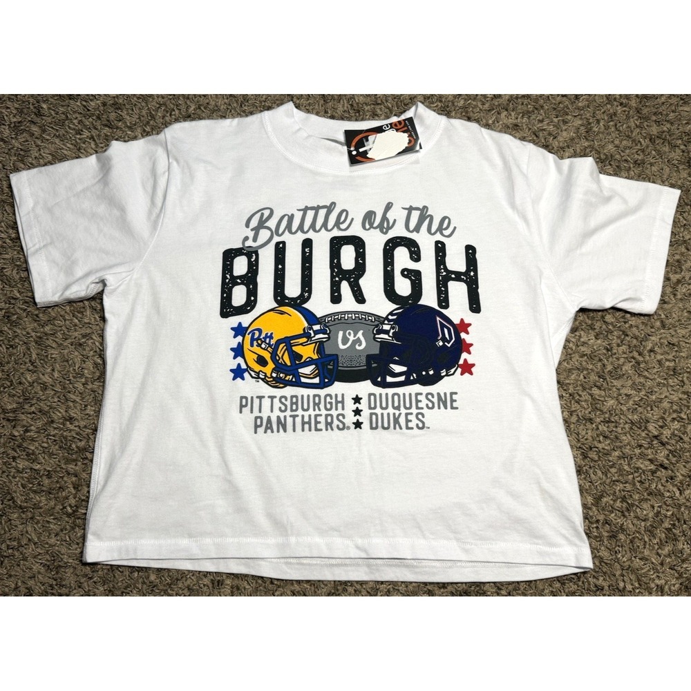 NEW Image One Duquesne vs Pitt Women's White Rivalry Short Sleeve T-Shirt (XL)
